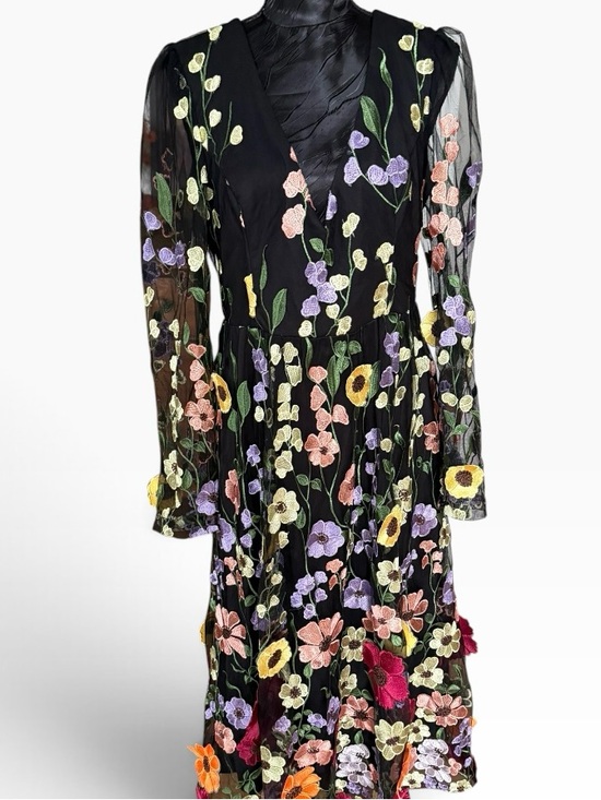 Lulus Dresses & Skirts - Lulus Black Floral Embroidered Sheer Sleeve Midi Dress Large